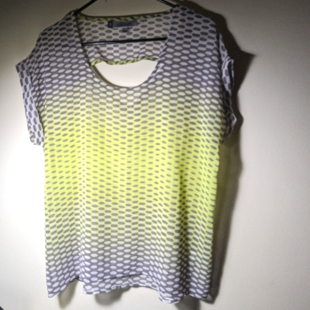 Jennifer Lopez Sheer Blouse Yellow-Green Gray Large